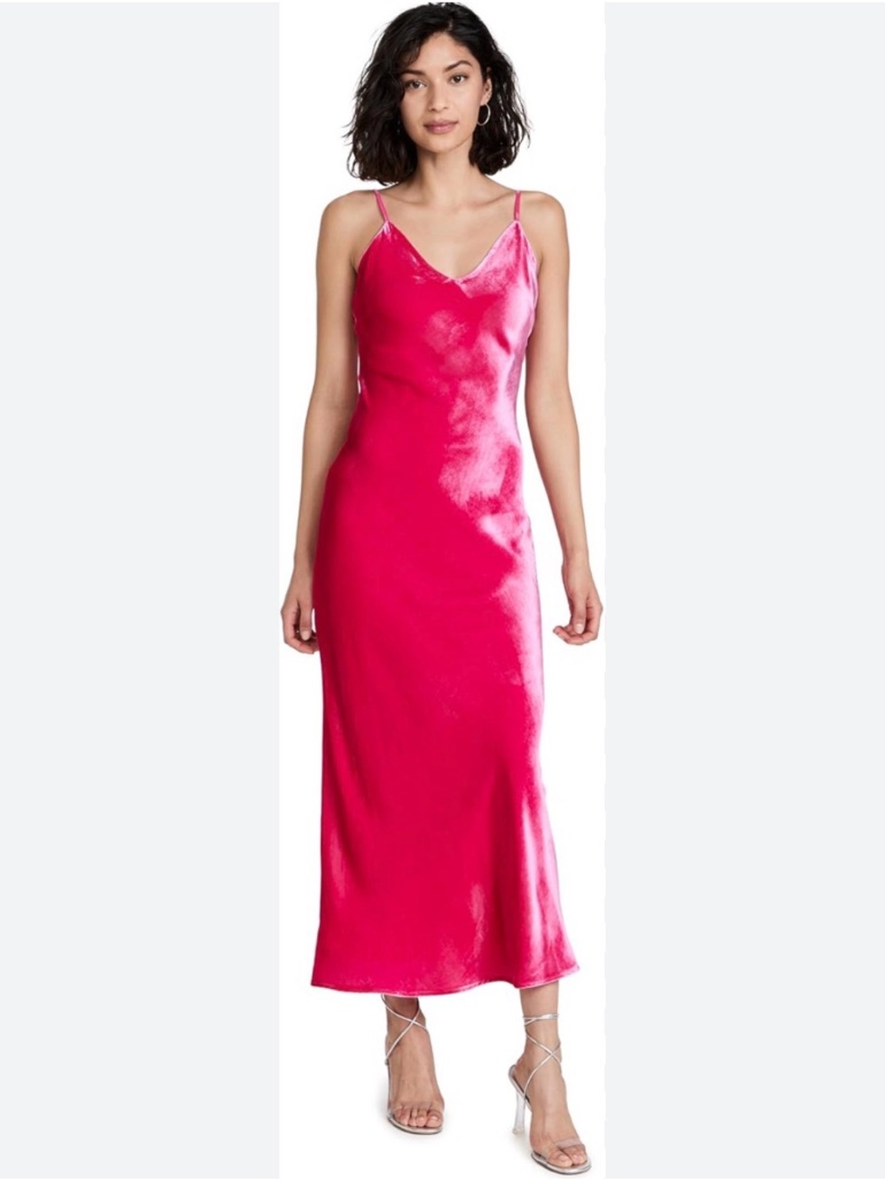 Le Superbe Velvet-Trim Slip Dress in Vivid Pink